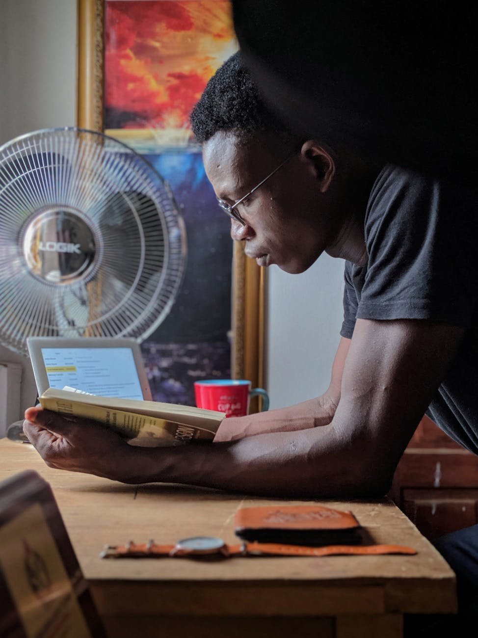man reading book