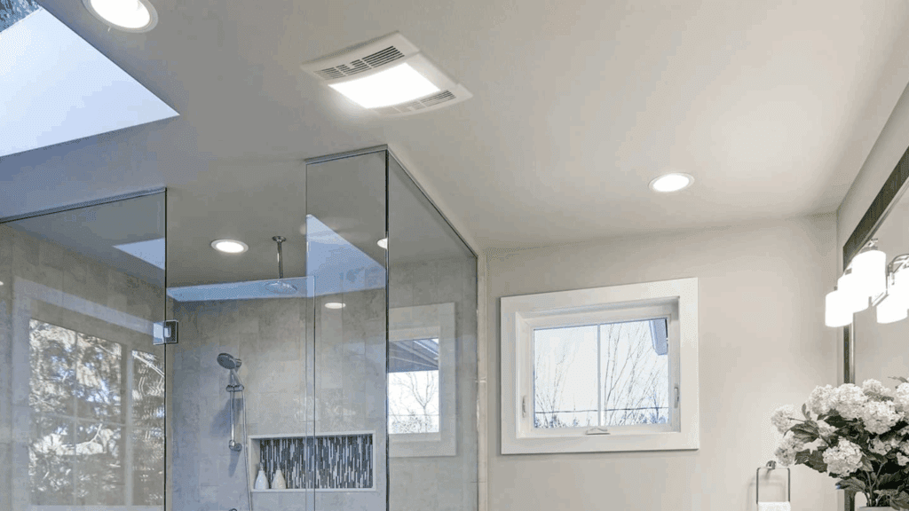A bathroom exhaust fan with light 