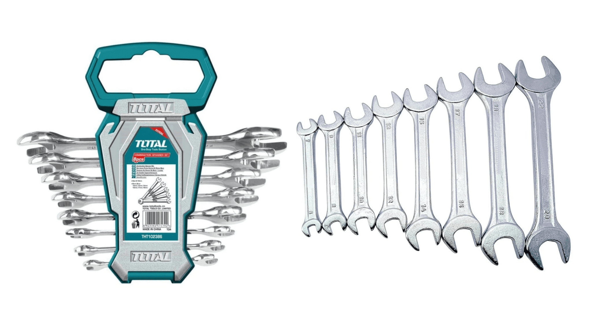 Open End Key Set 8 Piece TOTAL Double Open End Spanner Set – Strong, Durable Tools for ...
